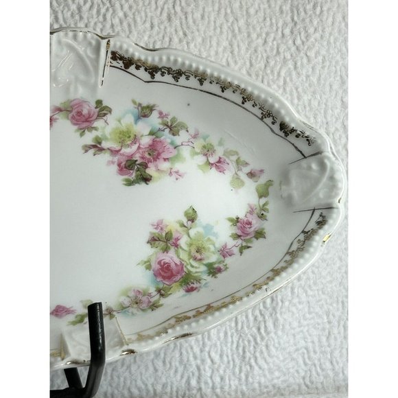 Antique Celery Dish 1909-1916 Three Crown China Germany Pink Roses & Gold Accent - Picture 6 of 14